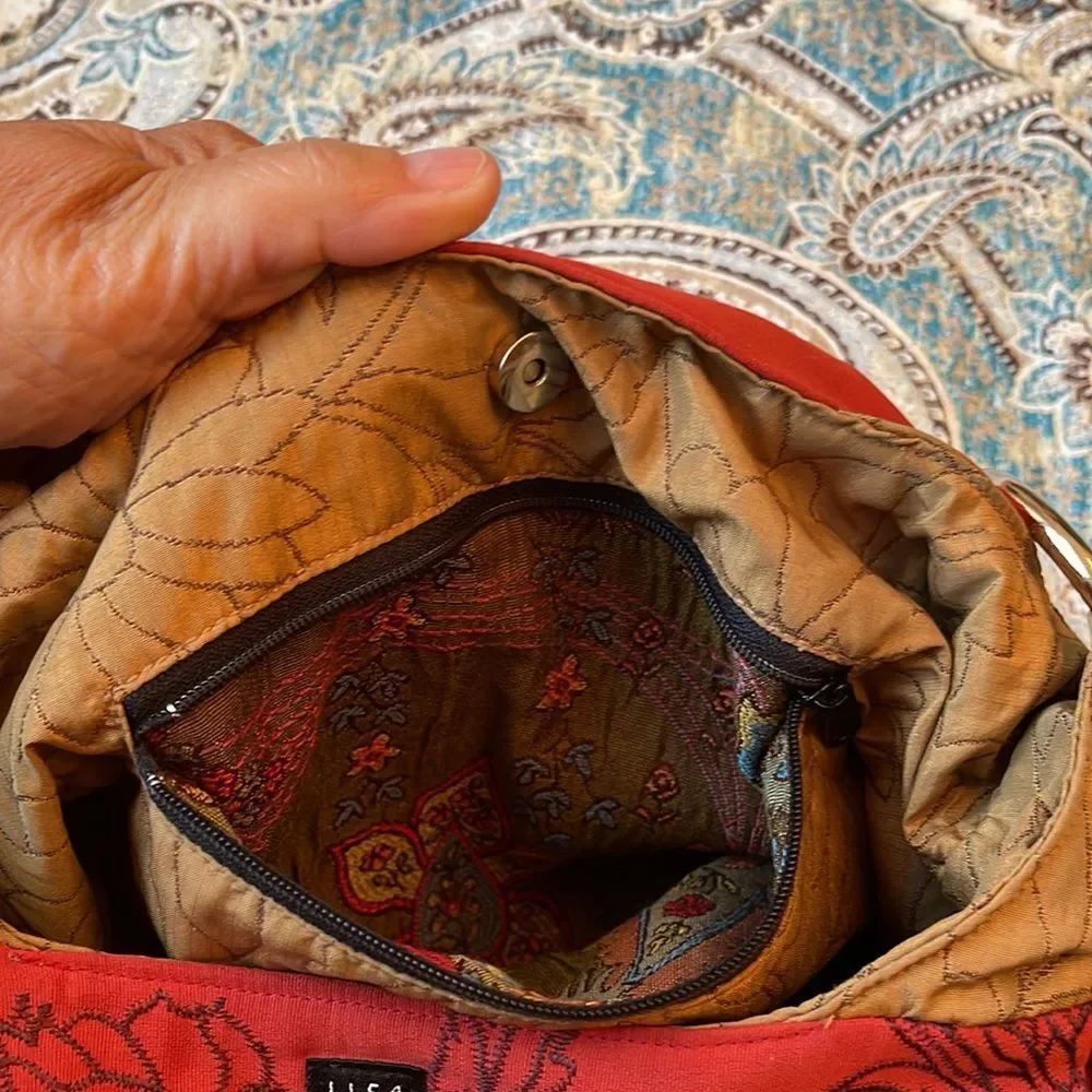 1154 Lill Studio Rust Red Floral Embroidered Shoulder Bag Chicago Boutique